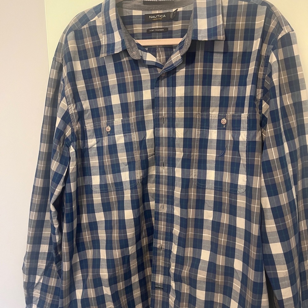 Nautica Men's Blue Plaid Shirt size xl button down